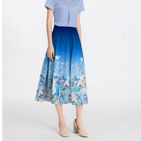 司歌雪纺印花渐变伞裙知性半裙C891106X