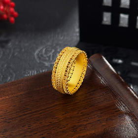 【限时克减150元】足金999.9 古法镂空花丝固口戒指编织纹腰缠万贯双排铜钱固口圈戒固口圈戒（面宽约6.6-7mm）(ANWZGFJZ00037-1)（预售产品下单后不退款不退货不换货不补差价