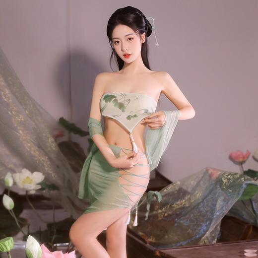 霏慕 只此青绿映荷莲肚兜套装6476  情趣内衣古装仙女装肚兜透视国风角色扮演小青夫妻刺激套装 商品图9