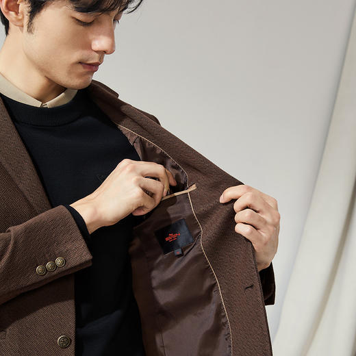 【高端系列】柒牌平驳领西装男士秋季新款含羊毛字母提花单西外套	127C70780 商品图2
