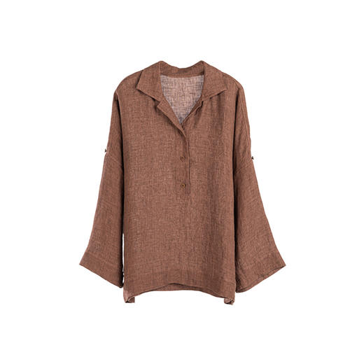 * 绽放588朵/【苏木系列】早秋士林色织亚麻翻领小衫咖啡色上衣衬衫 商品图4