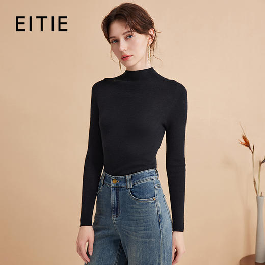 EITIE爱特爱秋季新款舒适柔软打底纯色基础款半高领100%绵羊毛针织衫D2401417 商品图1