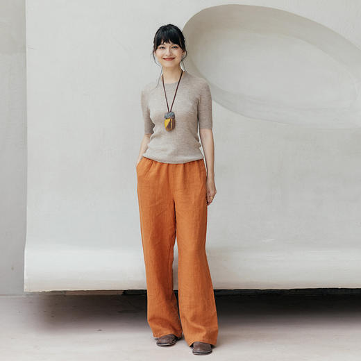 绽放旅行女装604朵/早秋新款纯羊毛高弹力T恤显瘦圆领针织衫短袖 商品图2