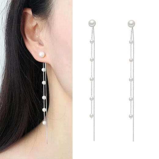 yszz-08012【云赏珠宝】两戴款精致流苏耳线满天星贝珠耳环s925银针耳饰 商品图0