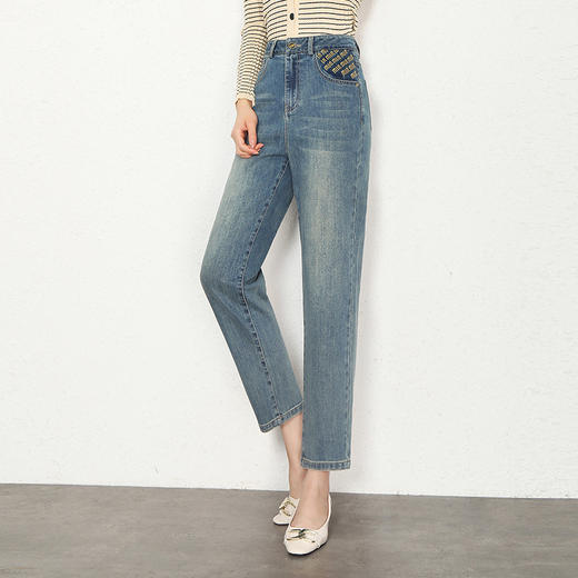 牛仔小筒裤时尚气质，蓝色哈伦裤高腰休闲裤QYM- HWM-8701-Y 商品图1