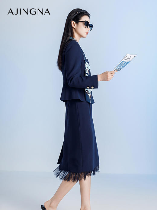 【商场同款】阿菁娜2024秋季新款蕾丝拼接直筒显瘦半身裙A29Q113060 商品图4