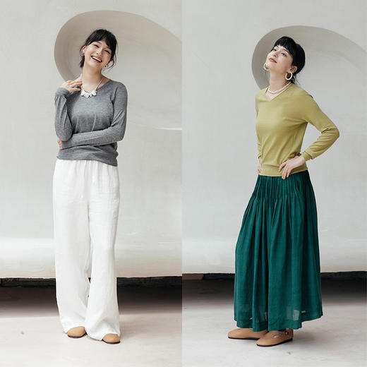 绽放旅行女装596朵/100%羊毛早秋多色宽松小衫显瘦v领套头针织衫 商品图3