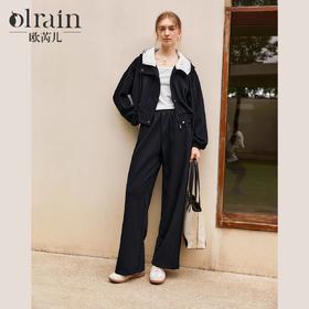 
OLrain欧芮儿时尚轻运动黑色套装两件套女秋季2024年新款连帽休闲