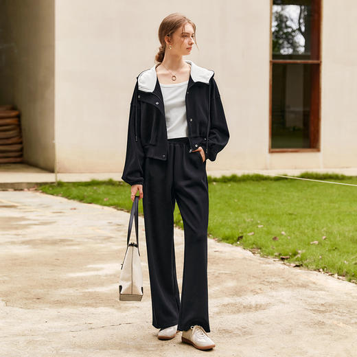 
OLrain欧芮儿时尚轻运动黑色套装两件套女秋季2024年新款连帽休闲 商品图2