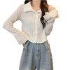 【波浪纹长袖衬衫】秋季新款 休闲时尚百搭长袖短款别致小衫上衣潮  商品缩略图3