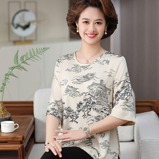 QY11-301妈妈上衣短款套头复古2025新款七分袖衬衫女薄款春夏 商品图0