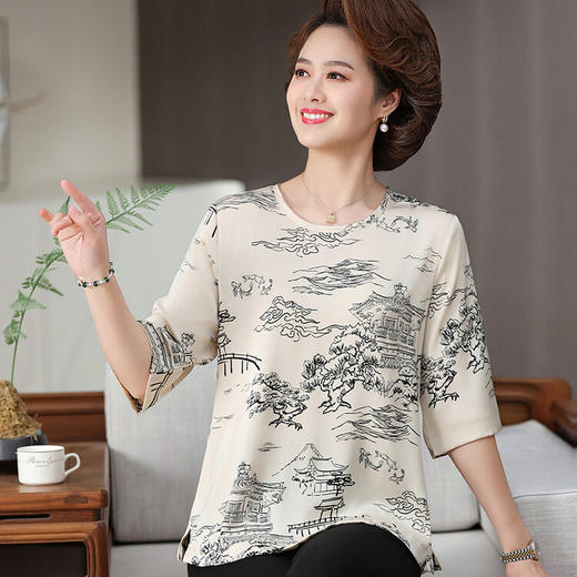 QY11-301妈妈上衣短款套头复古2025新款七分袖衬衫女薄款春夏 商品图2