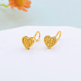 【限时克减150元】足金999 5G黄金网格纹心形耳饰耳钉小香风爱心耳钉(AG5GES00140)（预售产品下单后不退款不退货不换货不补差价）（预售产品下单后不退款不退货不换货不补差价）