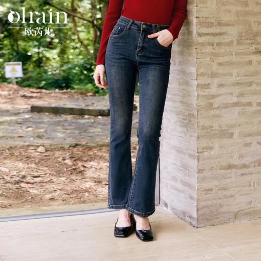 OLrain欧芮儿复古蓝微喇牛仔裤女早秋2024年新款百搭高腰直筒长裤 商品图0