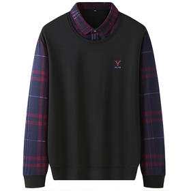 【假两件】【新款DDA】大依优型大码男士假两件长袖T恤商务休闲上衣加肥加大胖子舒适