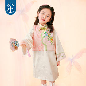年衣童装女童套装春秋新款唐装新中式儿童改良旗袍马甲甜美2件套花时风信中式套装