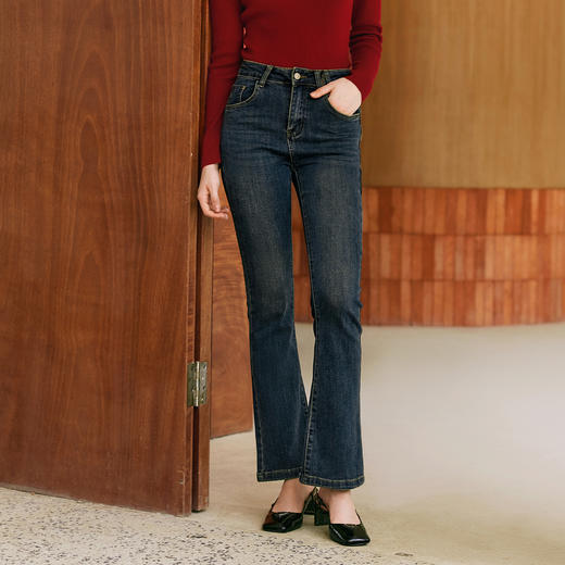 OLrain欧芮儿复古蓝微喇牛仔裤女早秋2024年新款百搭高腰直筒长裤 商品图2