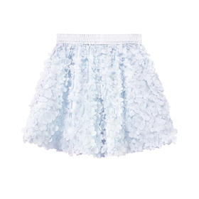 蓝色立体花朵松紧腰短裙裤