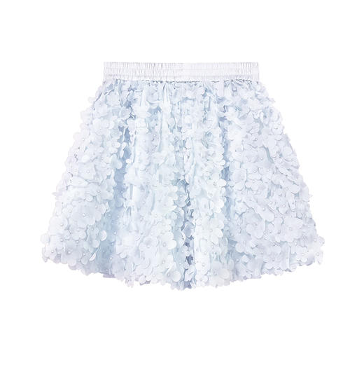 蓝色立体花朵松紧腰短裙裤 商品图0