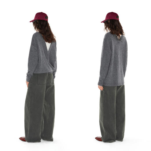 NUTH 深V领两穿宽松毛衣拼接假两件设计套头慵懒针织毛衣女 商品图1