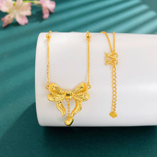 【限时克减128元】足金999.9 #在逃公主 【精品】在逃公主间金珠调节项链爱心流苏甜美少女心公主蝴蝶结套链(TL00565)（预售产品下单后不退款不退货不换货不补差价 商品图2