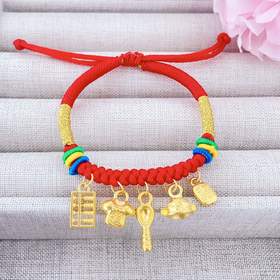 【限时7.5折】【定价黄金】足金  #儿童/宝宝 无氰5D硬金招财纳福衣食无忧红绳调节手手串成品手串（宝宝款，适合0-3岁宝宝）(AJ5DSC00018)（预售产品下单后不退款不退货不换货不补差价）