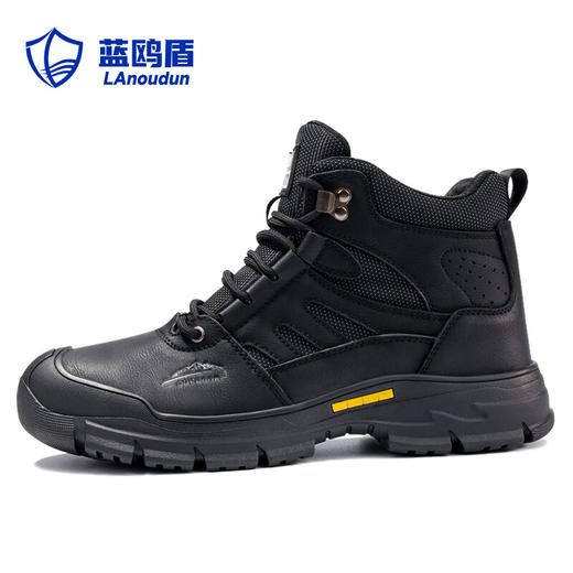 蓝鸥盾劳保鞋男防砸防刺高帮四季款钢包头黑色耐脏防水 商品图2