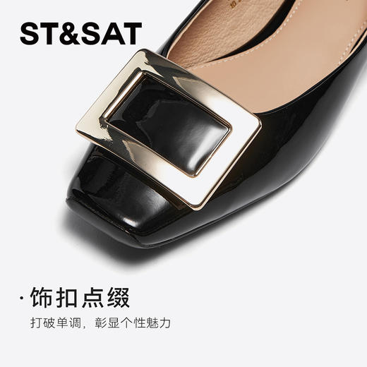 星期六通勤简约方头漆面低跟单鞋SSC3111340 商品图6