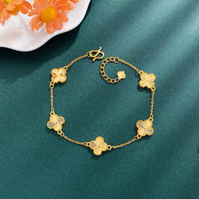 【限时克减128元】足金999.9 【精品】空心调节花形手链小幸运双面四叶草手链五花手链(面宽约：9.8-10.2mm，厚约2.4mm)(SL00449)（预售产品下单后不退款不退货不换货不补差价）