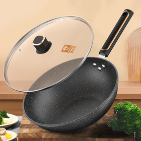 康巴赫-福味麦饭石色不粘平底炒菜锅32cm 精铁不沾层 电磁炉煤气灶通用炒锅LPB-W32A