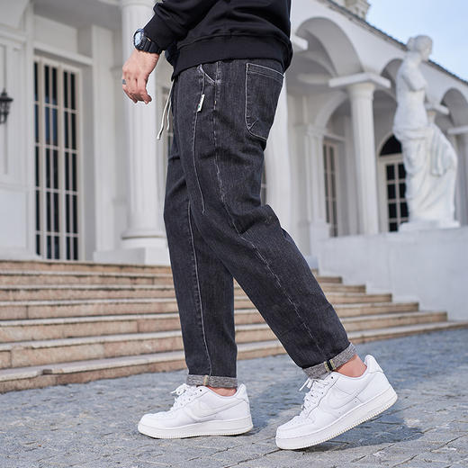 【新款DMH】大依优型大码松紧腰牛仔裤加肥加大宽松男士卫裤胖子300斤显瘦潮流运动 商品图2