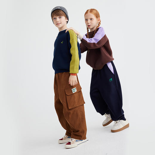 【咕噜日记】儿童拼色廓形圆领毛衣 PQMY2402 商品图1