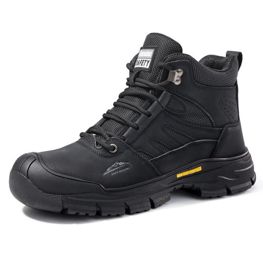 蓝鸥盾劳保鞋男防砸防刺高帮四季款钢包头黑色耐脏防水 商品图5