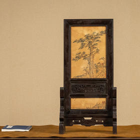 清 红木雕螭龙捧寿插屏