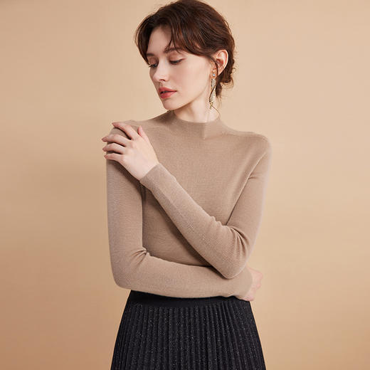 EITIE爱特爱秋季新款舒适柔软打底纯色基础款半高领100%绵羊毛针织衫D2401417 商品图4