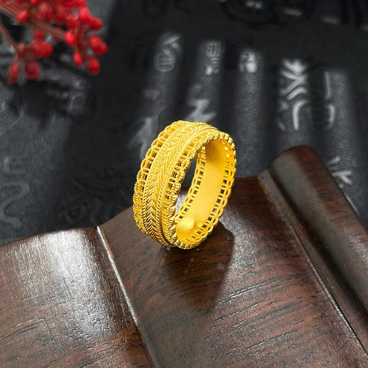 【限时克减150元】足金 古法镂空花丝固口戒指编织纹腰缠万贯双排铜钱固口圈戒固口圈戒（面宽约7.1-7.5mm）(ANWZGFJZ00037)（预售产品下单后不退款不退货不换货不补差价 商品图0