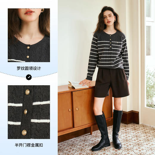 OLrain欧芮儿法式条纹撞色针织衫女秋季2024新款圆领通勤上衣 商品图2