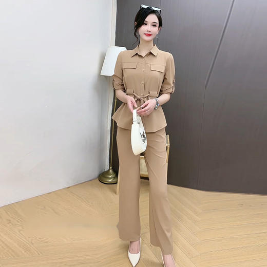系带松紧腰长袖时尚小衫，简约休闲阔腿裤气质两件套QYM-XQD-65C5801-L 商品图2
