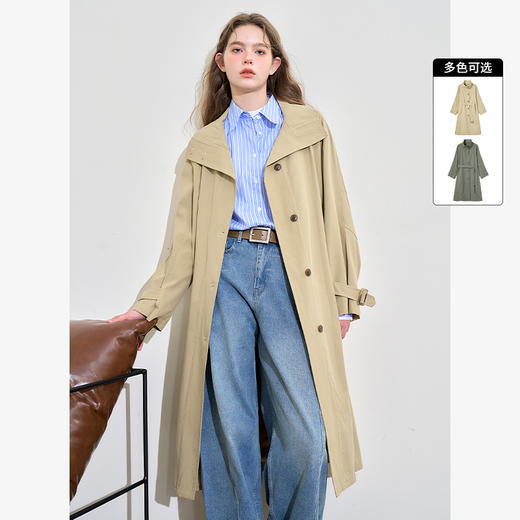 西遇英伦风气质通勤风长款风衣女秋季老钱风廓形外套上衣V0042795 商品图0