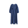* 绽放608朵/双支砂洗亚麻青金石蓝 V领手工塔克褶宽松长袖连衣裙子 商品缩略图4