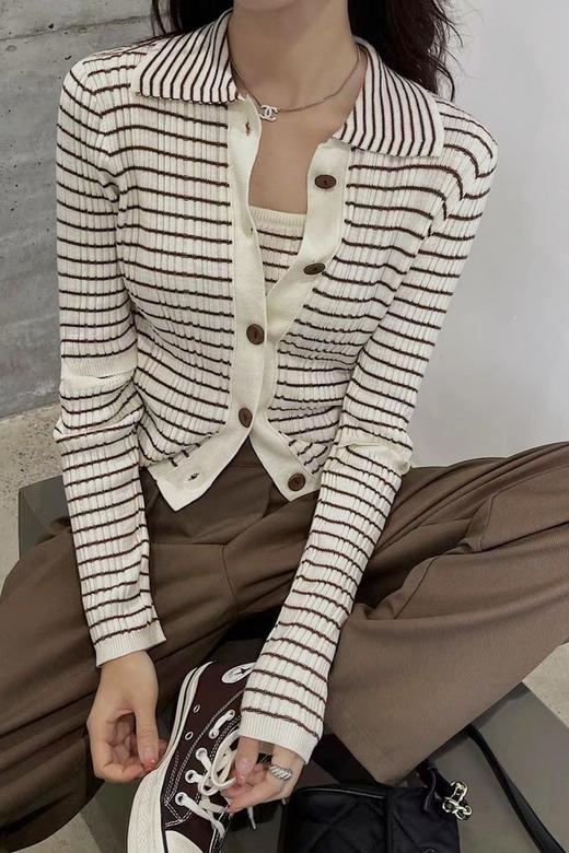 LNNNS 米棕色条纹针织两件套 13486 商品图0