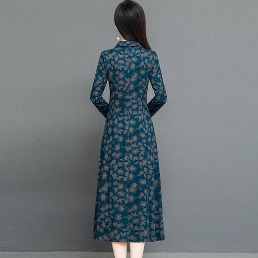 时尚气质连衣裙，翻领印花裙,中长款A字裙QYM-KED-H1318-Y 商品图2