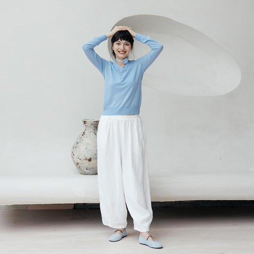 绽放旅行女装596朵/100%羊毛早秋多色宽松小衫显瘦v领套头针织衫 商品图4