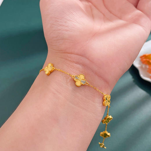 【限时克减128元】足金999.9 【精品】空心调节花形手链小幸运双面四叶草手链五花手链(面宽约：9.8-10.2mm，厚约2.4mm)(SL00449)（预售产品下单后不退款不退货不换货不补差价） 商品图2