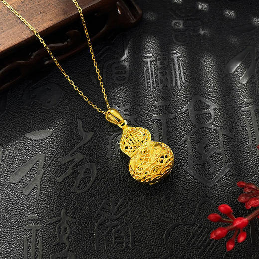 【限时克减150元】足金999 古法镂空花丝福字双面锦鲤荷叶葫芦吊坠（不含链）(YGFDZ00419)（预售产品下单后不退款不退货不换货不补差价）（预售产品下单后不退款不退货不换货不补差价） 商品图2