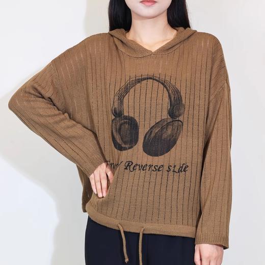 半身缘女装 秋季镂空下摆抽绳连帽宽松毛衫243113U01213268 商品图3