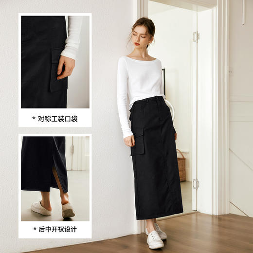 
OLrain欧芮儿黑色工装半身裙女秋季2024新款休闲百搭显瘦半裙长裙 商品图2