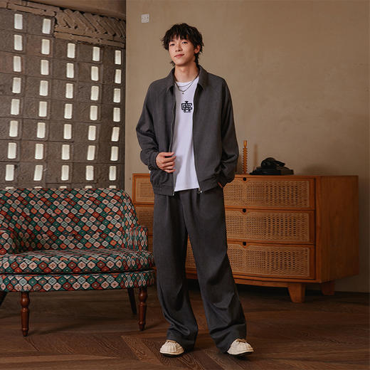 【整套下单立减99】[徐艺洋同款]YKYB情侣开衫卫衣外套秋季运动休闲裤子环保宽松质感麂皮套装 商品图2