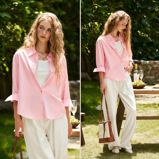 
OLrain欧芮儿减龄衬衫上衣女秋季2024年新款宽松百搭长袖粉色衬衣 商品图1