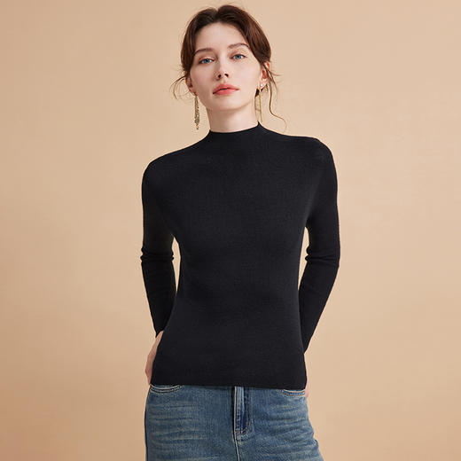 EITIE爱特爱秋季新款舒适柔软打底纯色基础款半高领100%绵羊毛针织衫D2401417 商品图8